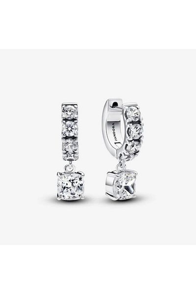 Pandora Long round earrings in pave style Zirconia - 925 Silver