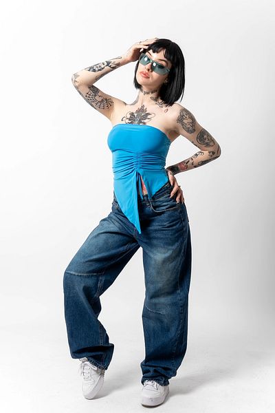 Bak Moda Crop albastru cu șnur lateral