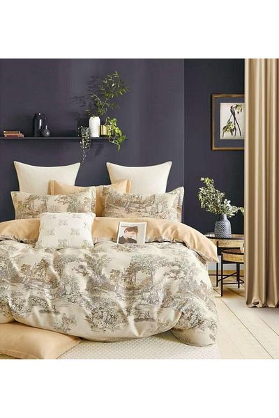 CHIRASO FINE Cotton Bedding Set, ELASTIC Sheet 180x200+25cm, Duvet Cover 200x230cm 4 Pillowcases