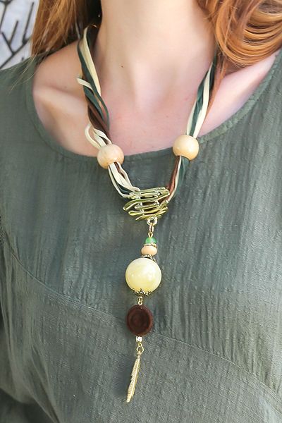 Chiccy Suede Drawstring Big Beaded Design Necklace