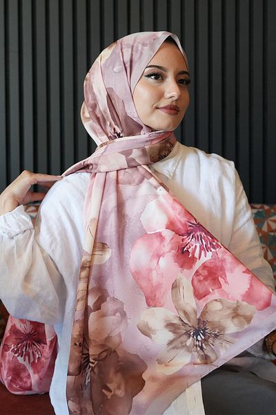 AFVENTE Magnolia Flower Pattern Powder Soft Cotton Shawl