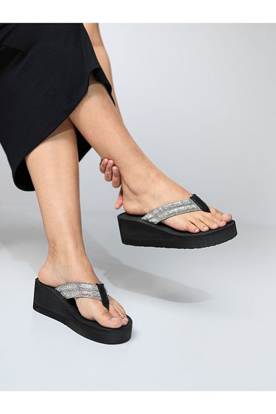 HANOX Lilly High Platform Heel Black Women's Flip Flops Beach Slippers Flip Flops (6.0) cm