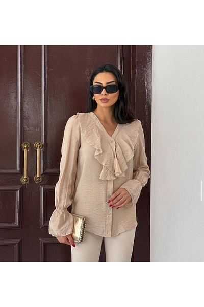 Azda Collar Ruffled Sleeve Elastic Shirt Model Code:591