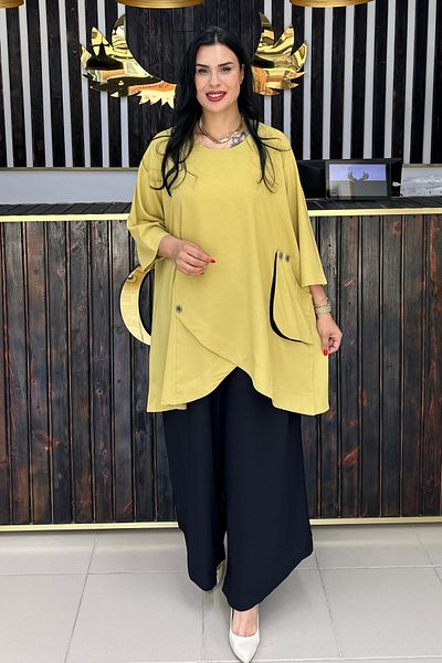 GÖKSEL Asymmetric Cut Large Size Suit Green