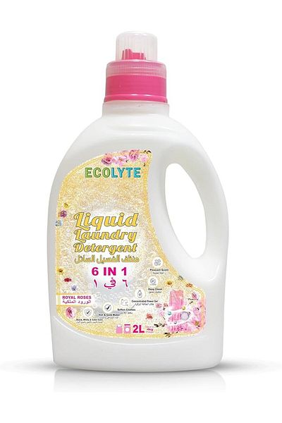 ECOLYTE+ Liquid Laundry Detergent, All Washing Machines, 6 in 1 Deep Clean Tech - (Royal Rose, 2 Liter)