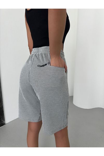 ZİYMO Pantaloni scurți din bumbac pieptănat cu dungi pentru femei