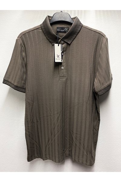 Şen Men's Young Dad Polo Neck Short Sleeve Patterned Cotton T-Shirt