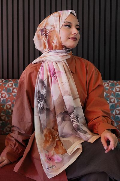 AFVENTE Magnolia Flower Pattern Yellow Soft Cotton Shawl