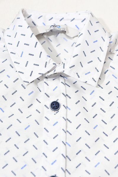ASG TEKSTİL White Color Blue Striped Patterned Short Sleeve Children's Shirt