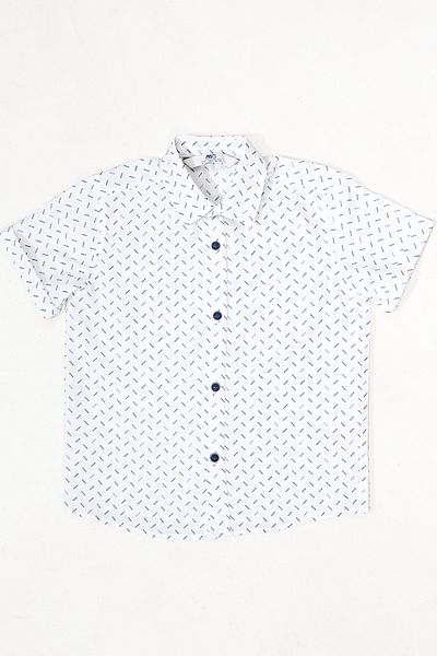 ASG TEKSTİL White Color Blue Striped Patterned Short Sleeve Children's Shirt