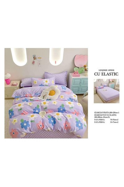 CHIRASO FINE Cotton Bedding Set, ELASTIC Sheet 180x200+25cm, Duvet Cover 200x230cm 4 Pillowcases