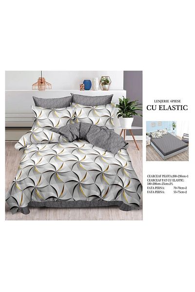 CHIRASO FINE Cotton Bedding Set, ELASTIC Sheet 180x200+25cm, Duvet Cover 200x230cm 4 Pillowcases