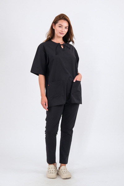 Schlange زي موحد للممرضات والأطباء بأكمام طويلة من الليكرا على شكل حرف V وزي ...