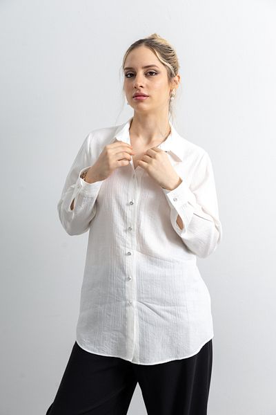 TUĞBA ERGÜL Strawberry Fabric Stone Button Shirt