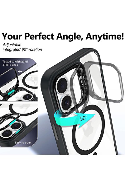 m.tk moveteck İphone 11 Kılıf Standlı Mika Magsafe Hassas Butonlu Metal Tuşlu Kapak + Kamera Lens Cam Hediyeli Set