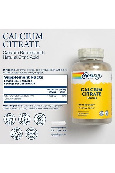 Solaray Calcium(Calcium) Citrate 1000Mg Strength Bone and Healthy Teeth 120 Vegcaps