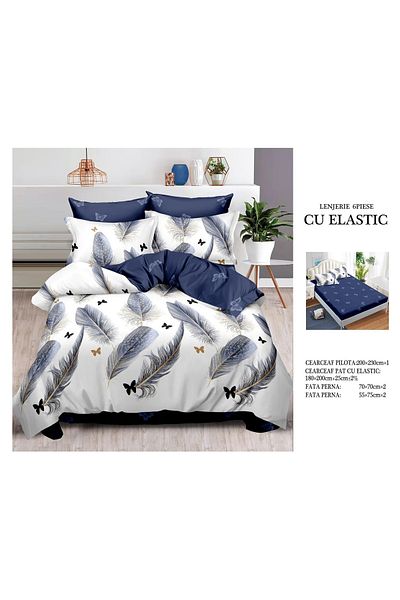 CHIRASO FINE Cotton Bedding Set, ELASTIC Sheet 180x200+25cm, Duvet Cover 200x230cm 4 Pillowcases