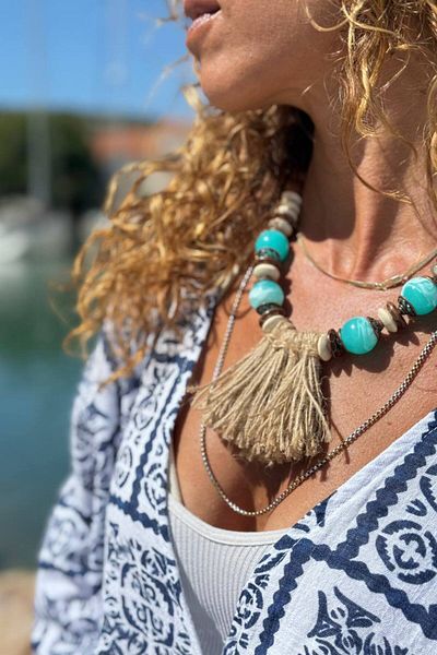 Güneşkızı Bohemian Design Necklace with Tassel Detail and Colorful Beads