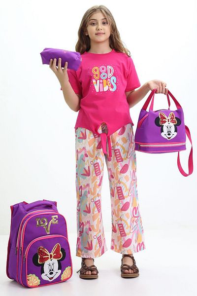 LUGMO Love 3-Piece Middle School Bag Set Primary School Bag Complete Lined Purple