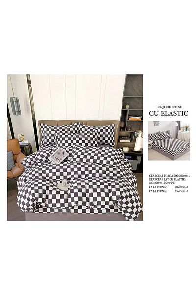 CHIRASO FINE Cotton Bedding Set, ELASTIC Sheet 180x200+25cm, Duvet Cover 200x230cm 4 Pillowcases