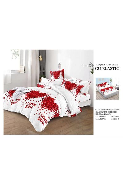CHIRASO FINE Cotton Bedding Set, ELASTIC Sheet 180x200+25cm, Duvet Cover 200x230cm 4 Pillowcases