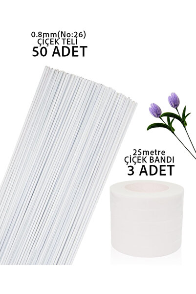 OLİ Art Yapışkanlı Çiçek Bandı ve Çiçek Teli BEYAZ 53Parça Çiçek Sarma Bandı ...