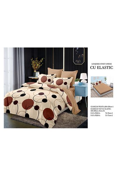 CHIRASO FINE Cotton Bedding Set, ELASTIC Sheet 180x200+25cm, Duvet Cover 200x230cm 4 Pillowcases