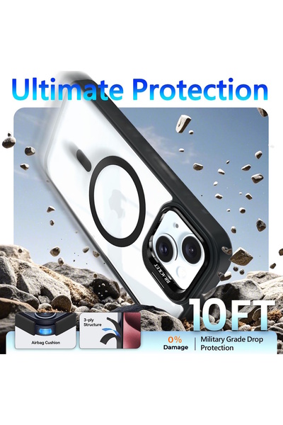 m.tk moveteck İphone 13 - 14 Kılıf Standlı Mika Magsafe Hassas Butonlu Metal Tuşlu + Kamera Lens Cam Hediyeli Set