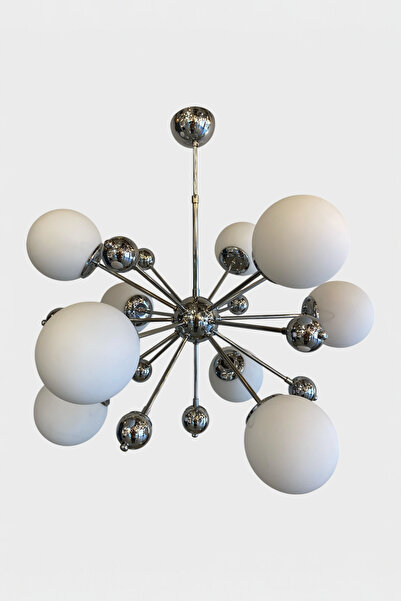 Favori Aydınlatma Modern Krom Gövdeli 9 Başlıklı Opal Cam Avize