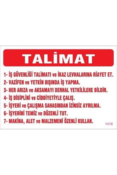 PRATİKOBA Work Safety Instructions Board 25x35 CODE:1418