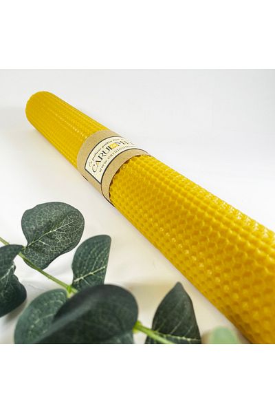 CARUL CU MIERE Wedding candle, baptism, HANDMADE from natural wax, honeycomb pattern 41 cm x 4.7 cm (without arrangement)