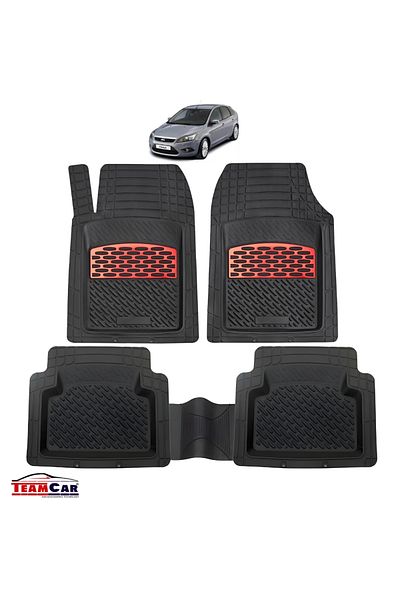 TEAMCAR Covorașe auto tip tavă compatibile cu Ford Focus 2 Hatchback 5 uși (2004–2011) Roșu
