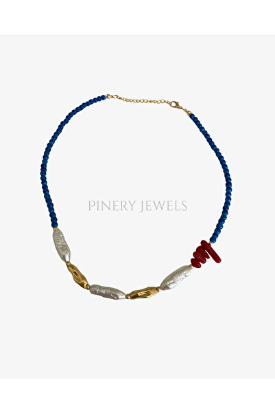Pinery Jewels قلادة نسائية صيفية من اللؤلؤ باللون الأزرق المرصع بالخرز
