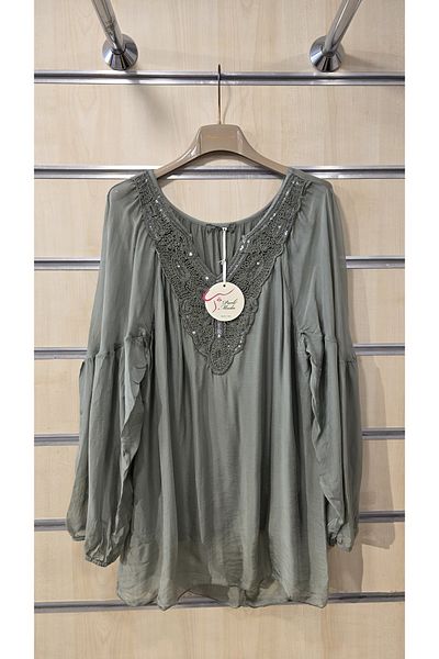 Park Moda Italian Silk Blouse Collar with Lace Sequin Detail