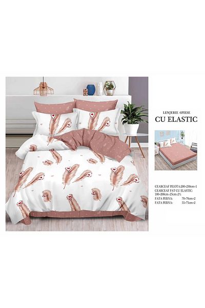 CHIRASO FINE Cotton Bedding Set, ELASTIC Sheet 180x200+25cm, Duvet Cover 200x230cm 4 Pillowcases