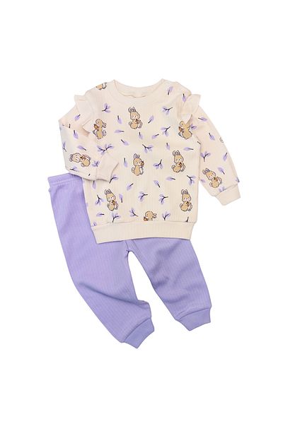 RCB Outfit for girls, pattern with lilac bunnies
