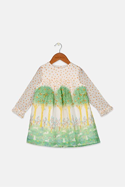 Gucci Toddlers Girl Long Sleeve Allover Print Dress, Off White