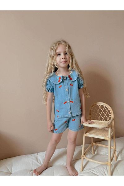 YİGİT BUTİK Yigit Boutique Cherry Patterned Girl's Denim Suit