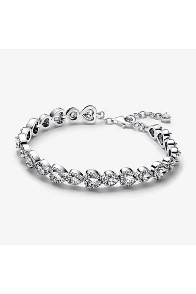 Pandora Bratara cu inimioare tip Halo Zirconiu, Argint 925 - 18 cm - ajustabila