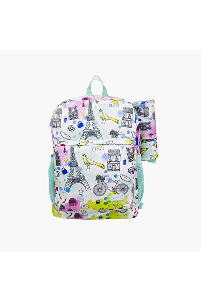 Roco Printed 16-inch Backpack with Adjustable Shoulder Straps with Pencil Pouch - 43x31x14 cms