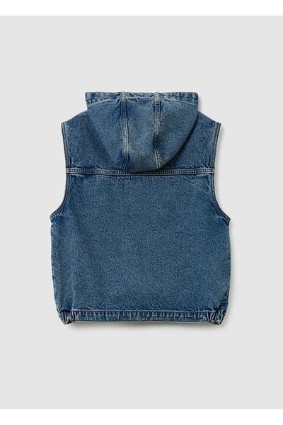Ovs Full-Zip Denim Gilet With Hood
