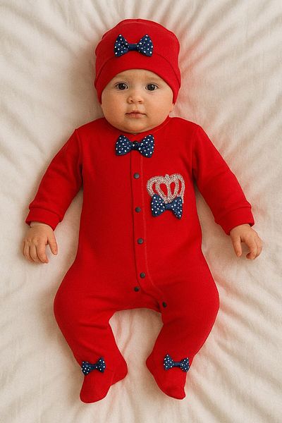 Bulut Baby Baby Girl Booties, Diamond-Embellished Jumpsuit, Hat and Gloves, 100% Cotton 3Rd Jumpsuit Set