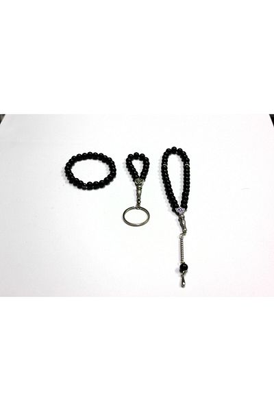 Lio20 Set combinat de 3 bucăți de breloc cu brățară din piatră naturală acoperită cu porțelan – Accesoriu cadou
