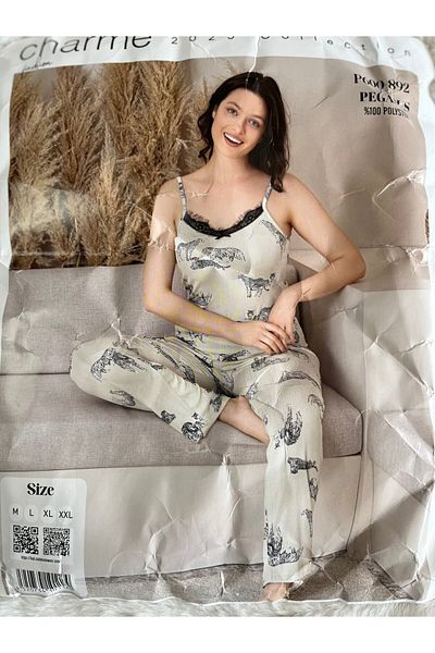 CHARME Set pijamale pentru femei din țesătură Tigru Pegasus cu curea de frânghie