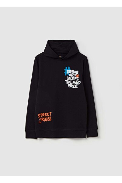 Ovs سويت شيرت فرنسي تيري بغطاء رأس وطبعة