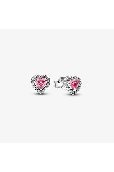 Pandora Earrings with pink hearts in relief Pave Zirconium - 925 Silver
