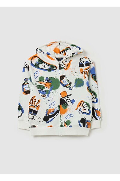 Ovs سويت شيرت فرنسي تيري بسحاب كامل ومطبوع