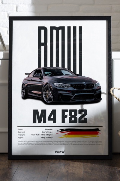Duvarda Bmw M4 F82 Araba Siyah Ahşap Çerçeveli Poster, Dekoratif Duvar Tablosu