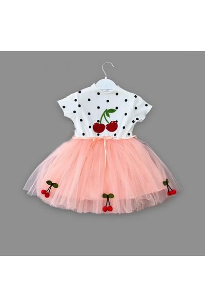 Skygo 1-2-3 Years Sequined Cherry Embroidered Cherry Skirt Baby Girl Tutu Dress Powder