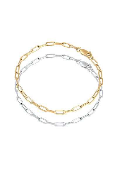 ELLI Jewelry Set Bracelet Set Women Link Chain 925 Sterling Silver Gold-plated Bicolor 18 cm